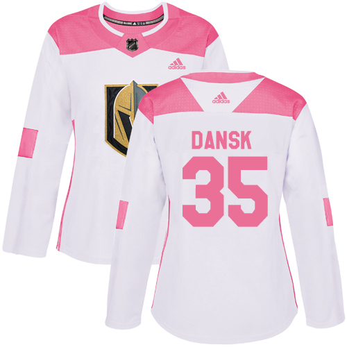 Adidas Golden Knights #35 Oscar Dansk White/Pink Authentic Fashion Women's Stitched NHL Jersey